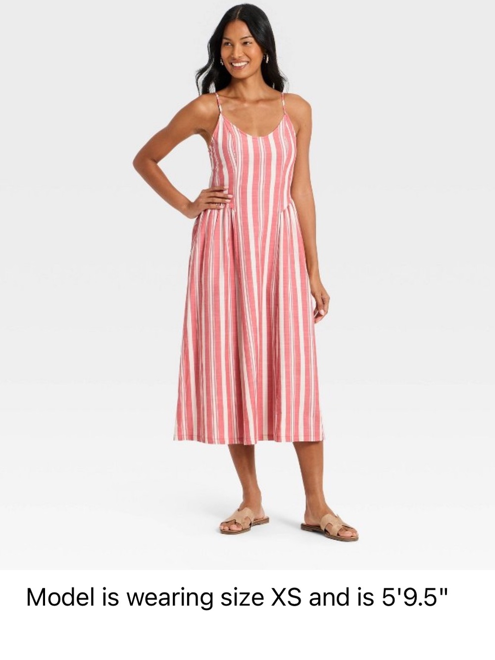 A New Day Red and Cream Corset Striped Drop Waist Midi Sundress